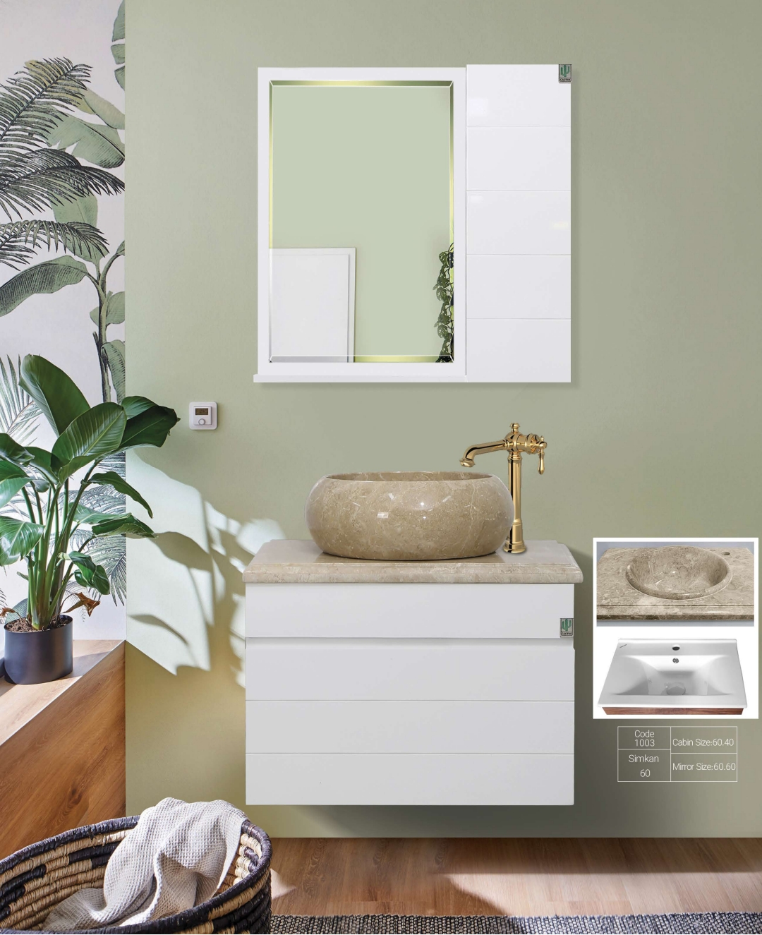 روشویی کابینتی کاکتوس مدل Simkan60 كود 1003